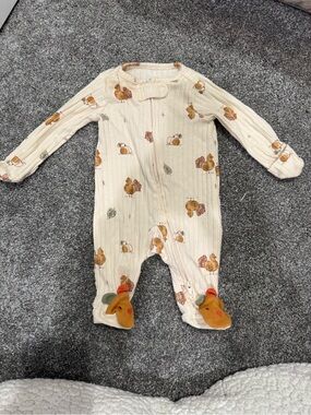 Carters Organic Cotton Cream Turkey Print Footed One-Piece
